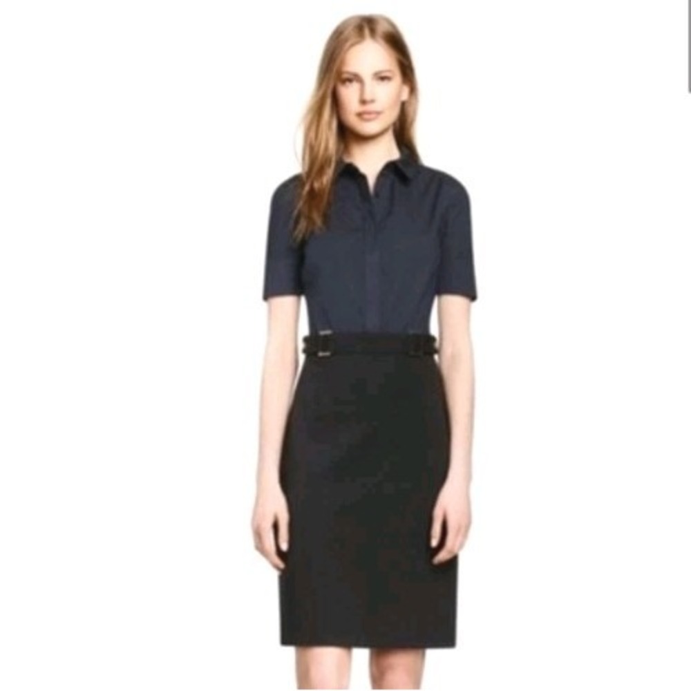 Tory Burch Navy Short-Sleeve Shirt Dress with Black Skirt
